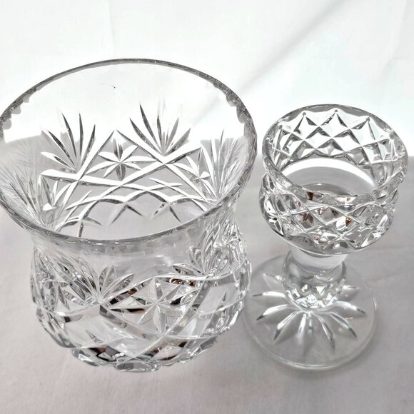 Cut Crystal Candle Hurricane Lamp 11" diamond stars fan luxury glass romantic - Picture 8 of 9